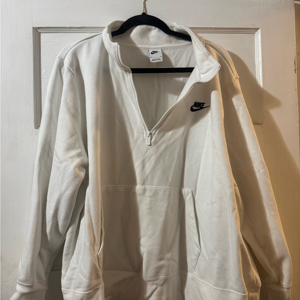 Nike Women’s White Half-Zip Pullover Sweatshirt with Black Logo